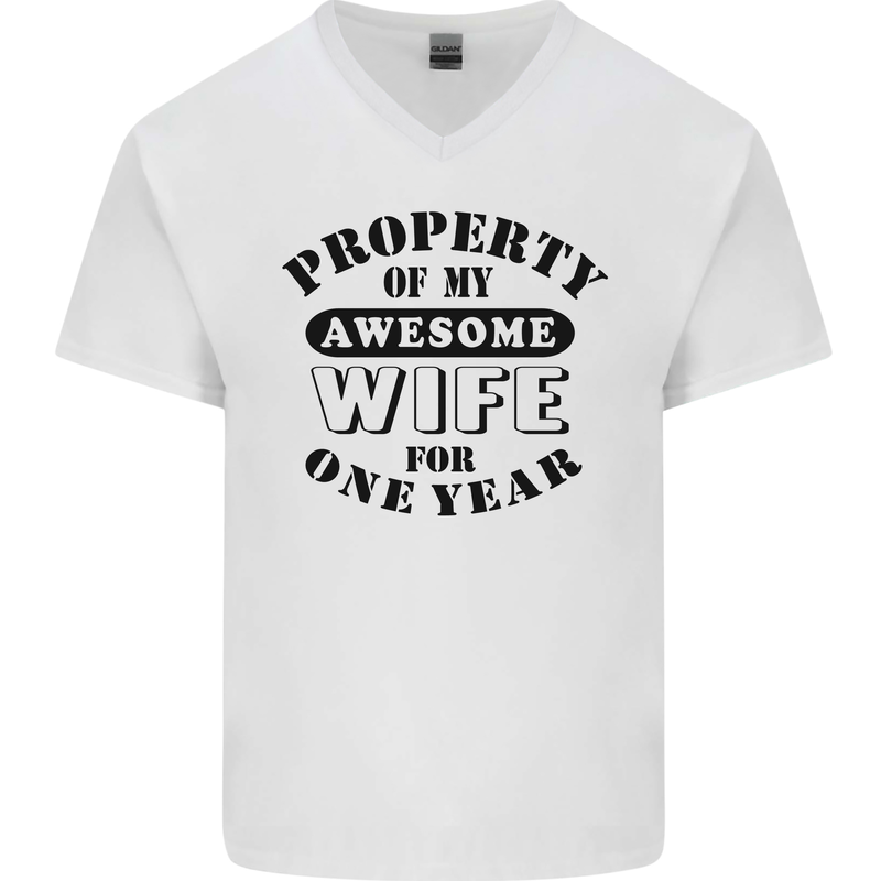 1st Wedding Anniversary 1 Year Funny Wife Mens V-Neck Cotton T-Shirt White