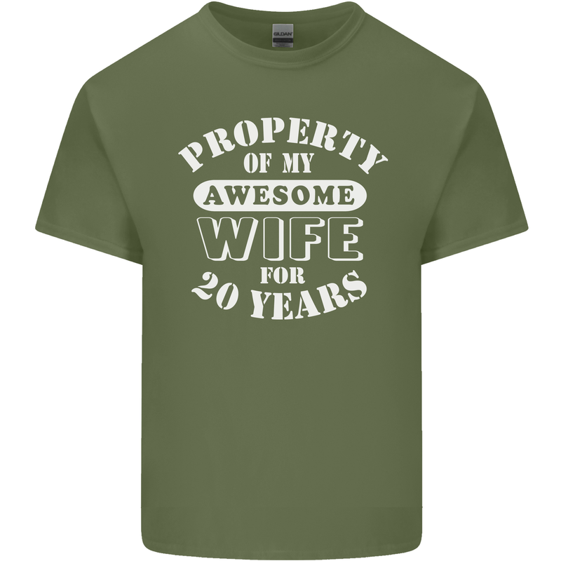 20 Year Wedding Anniversary 20th Funny Wife Mens Cotton T-Shirt Tee Top Military Green