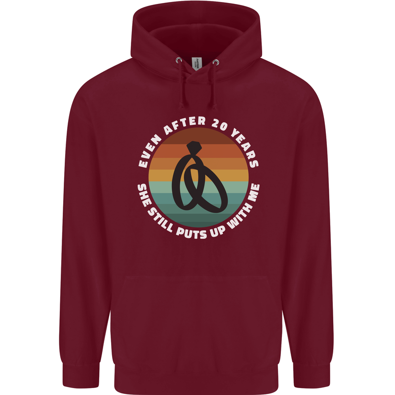 20 Year Wedding Anniversary 20th Marriage Mens 80% Cotton Hoodie Maroon