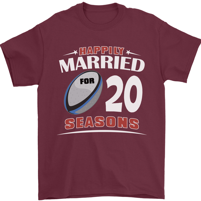 20 Year Wedding Anniversary 20th Rugby Mens T-Shirt 100% Cotton Maroon