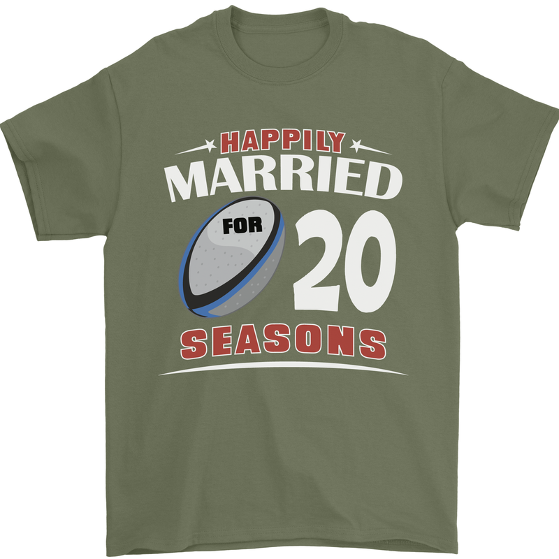 20 Year Wedding Anniversary 20th Rugby Mens T-Shirt 100% Cotton Military Green