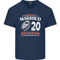 20 Year Wedding Anniversary 20th Rugby Mens V-Neck Cotton T-Shirt Navy Blue