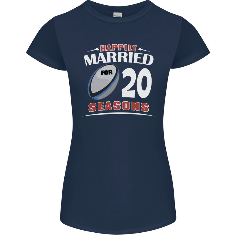 20 Year Wedding Anniversary 20th Rugby Womens Petite Cut T-Shirt Navy Blue