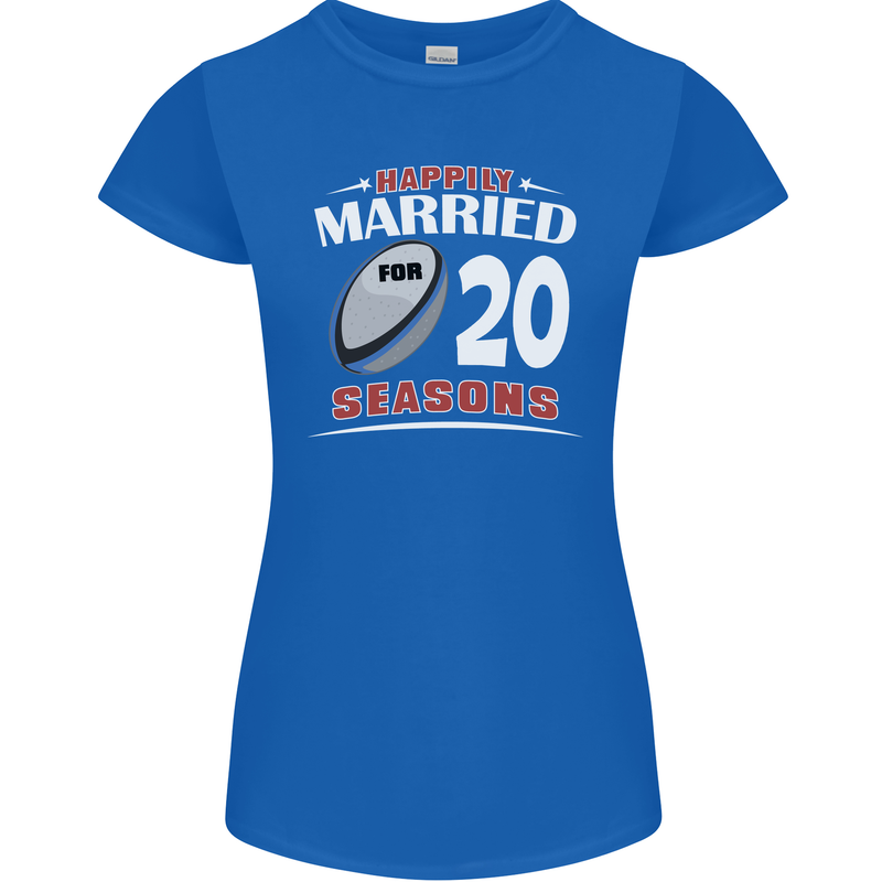 20 Year Wedding Anniversary 20th Rugby Womens Petite Cut T-Shirt Royal Blue