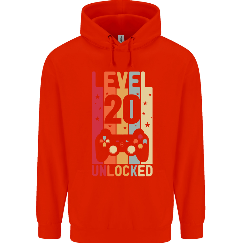 20th Birthday 20 Year Old Level Up Gamming Mens 80% Cotton Hoodie Bright Red