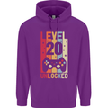 20th Birthday 20 Year Old Level Up Gamming Mens 80% Cotton Hoodie Purple