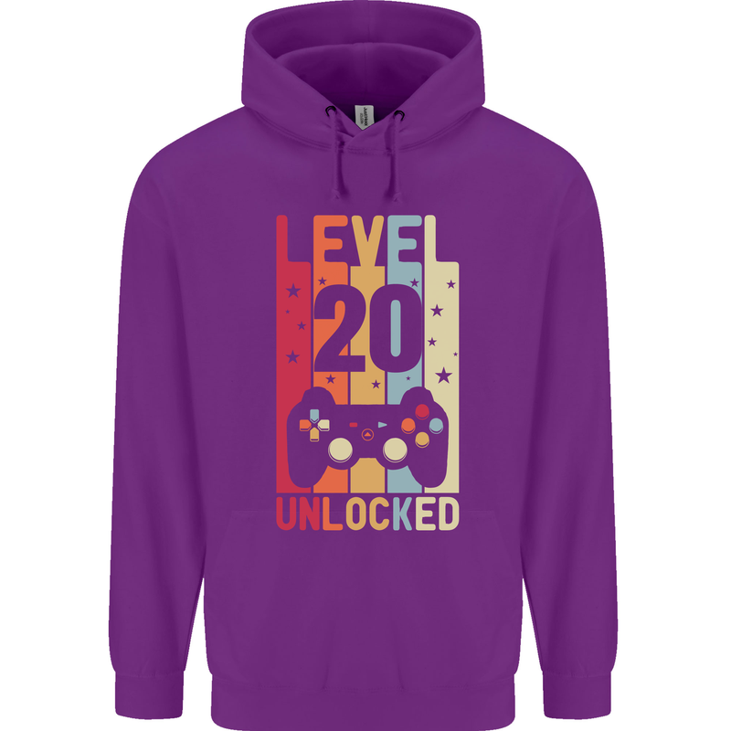 20th Birthday 20 Year Old Level Up Gamming Mens 80% Cotton Hoodie Purple