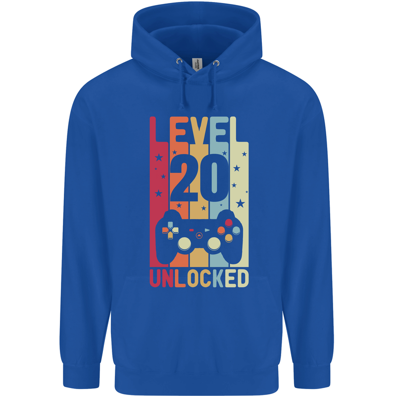 20th Birthday 20 Year Old Level Up Gamming Mens 80% Cotton Hoodie Royal Blue