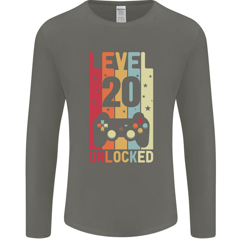 20th Birthday 20 Year Old Level Up Gamming Mens Long Sleeve T-Shirt Charcoal