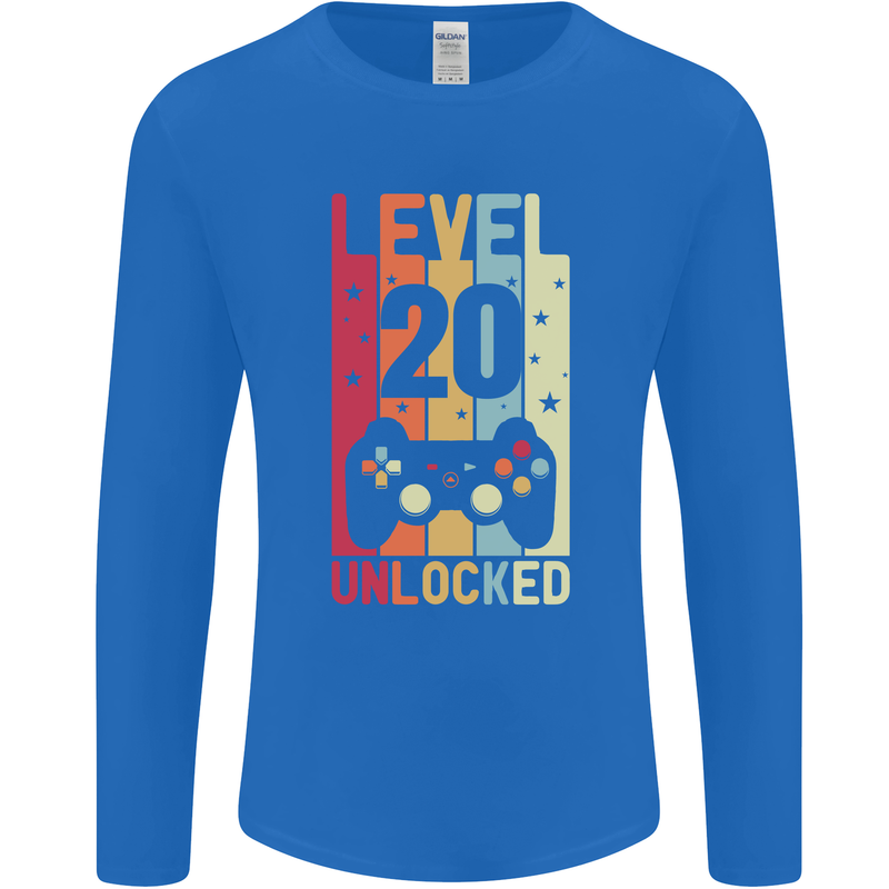 20th Birthday 20 Year Old Level Up Gamming Mens Long Sleeve T-Shirt Royal Blue