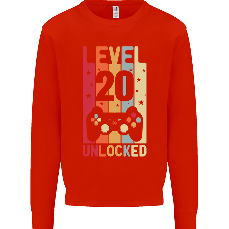 20th Birthday 20 Year Old Level Up Gamming Mens Sweatshirt Jumper Bright Red