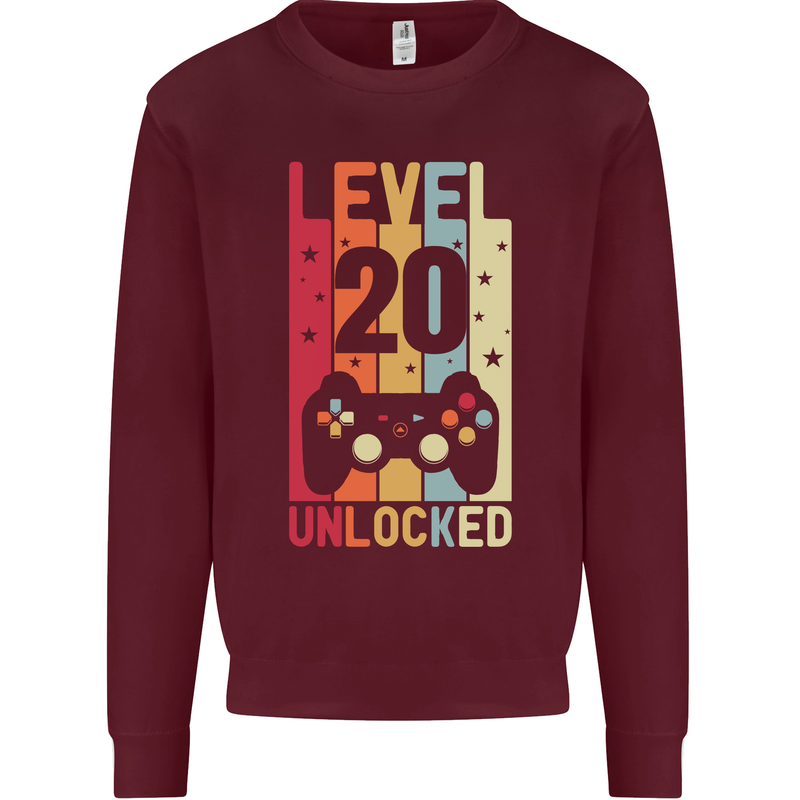 20th Birthday 20 Year Old Level Up Gamming Mens Sweatshirt Jumper Maroon