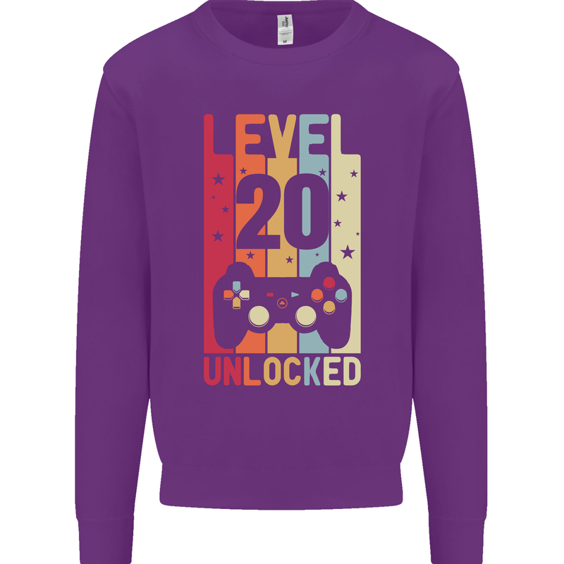 20th Birthday 20 Year Old Level Up Gamming Mens Sweatshirt Jumper Purple