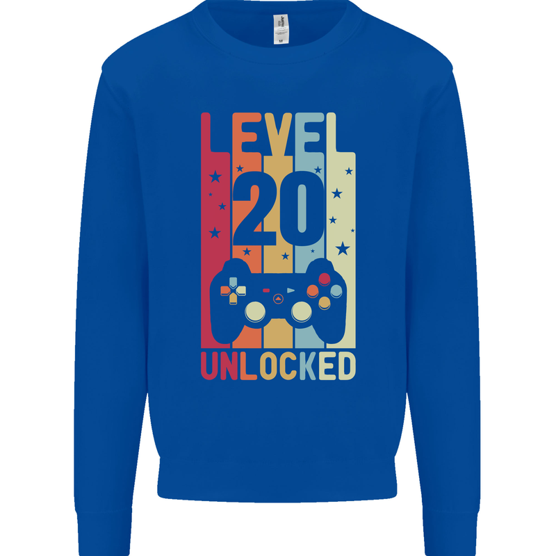 20th Birthday 20 Year Old Level Up Gamming Mens Sweatshirt Jumper Royal Blue