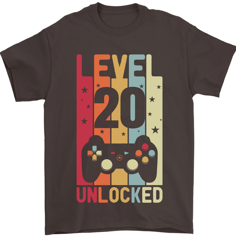 20th Birthday 20 Year Old Level Up Gamming Mens T-Shirt 100% Cotton Dark Chocolate