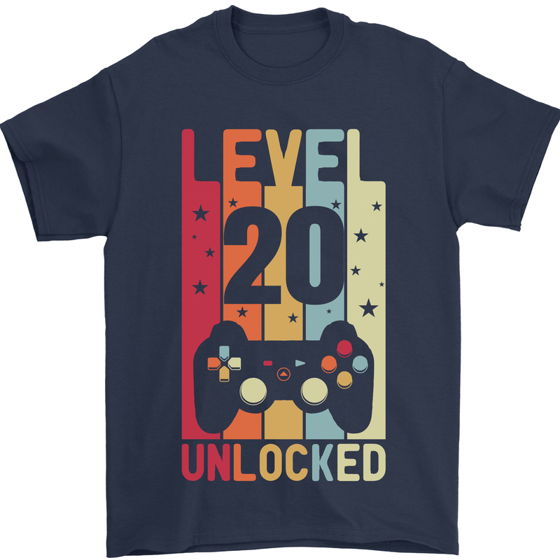 20th Birthday 20 Year Old Level Up Gamming Mens T-Shirt 100% Cotton Navy Blue