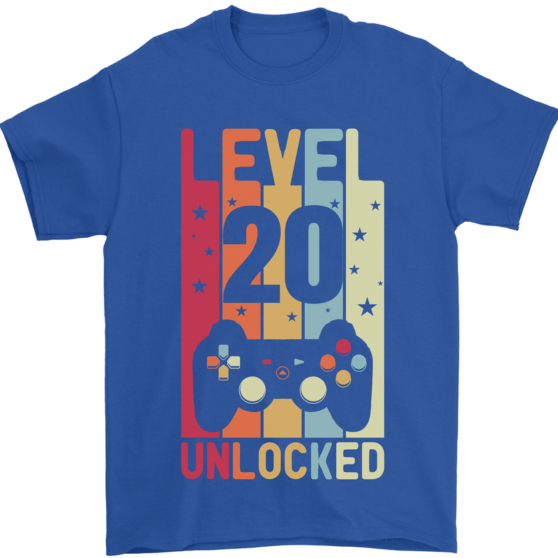 20th Birthday 20 Year Old Level Up Gamming Mens T-Shirt 100% Cotton Royal Blue