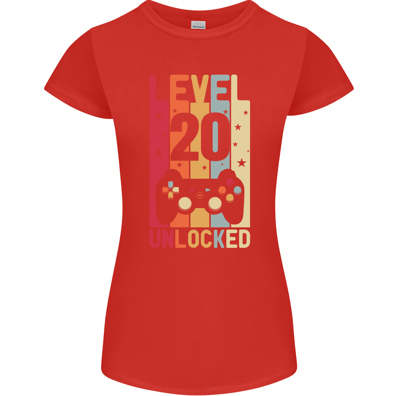 20th Birthday 20 Year Old Level Up Gamming Womens Petite Cut T-Shirt Red