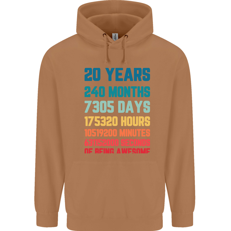 20th Birthday 20 Year Old Mens 80% Cotton Hoodie Caramel Latte