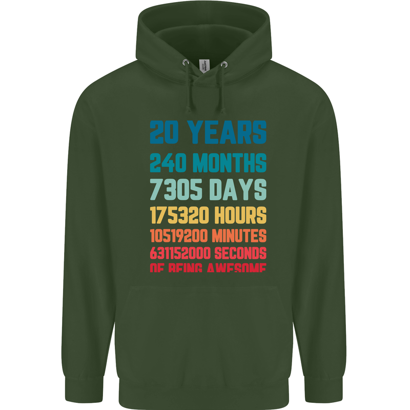 20th Birthday 20 Year Old Mens 80% Cotton Hoodie Forest Green