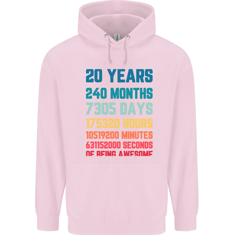 20th Birthday 20 Year Old Mens 80% Cotton Hoodie Light Pink