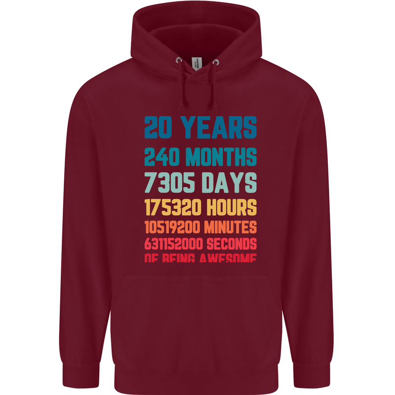 20th Birthday 20 Year Old Mens 80% Cotton Hoodie Maroon