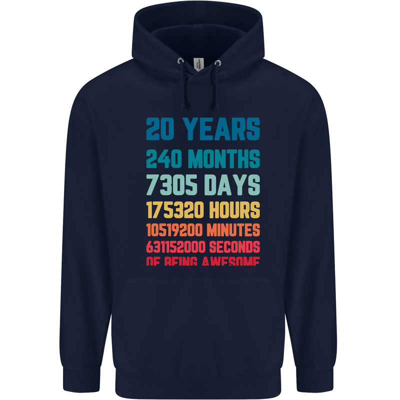 20th Birthday 20 Year Old Mens 80% Cotton Hoodie Navy Blue