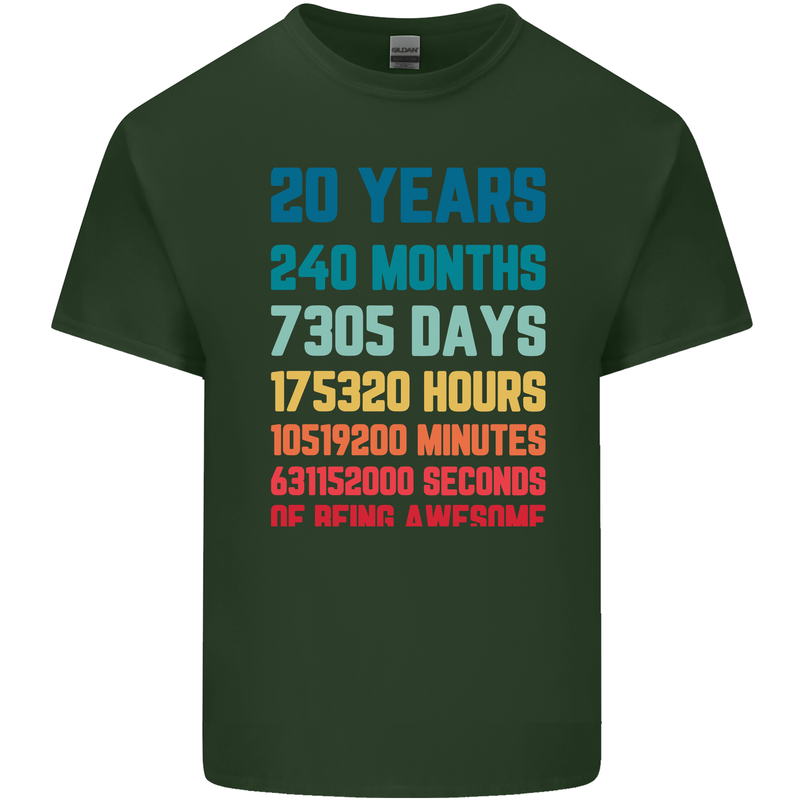 20th Birthday 20 Year Old Mens Cotton T-Shirt Tee Top Forest Green