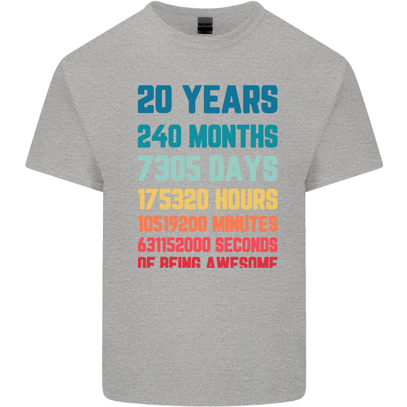 20th Birthday 20 Year Old Mens Cotton T-Shirt Tee Top Sports Grey