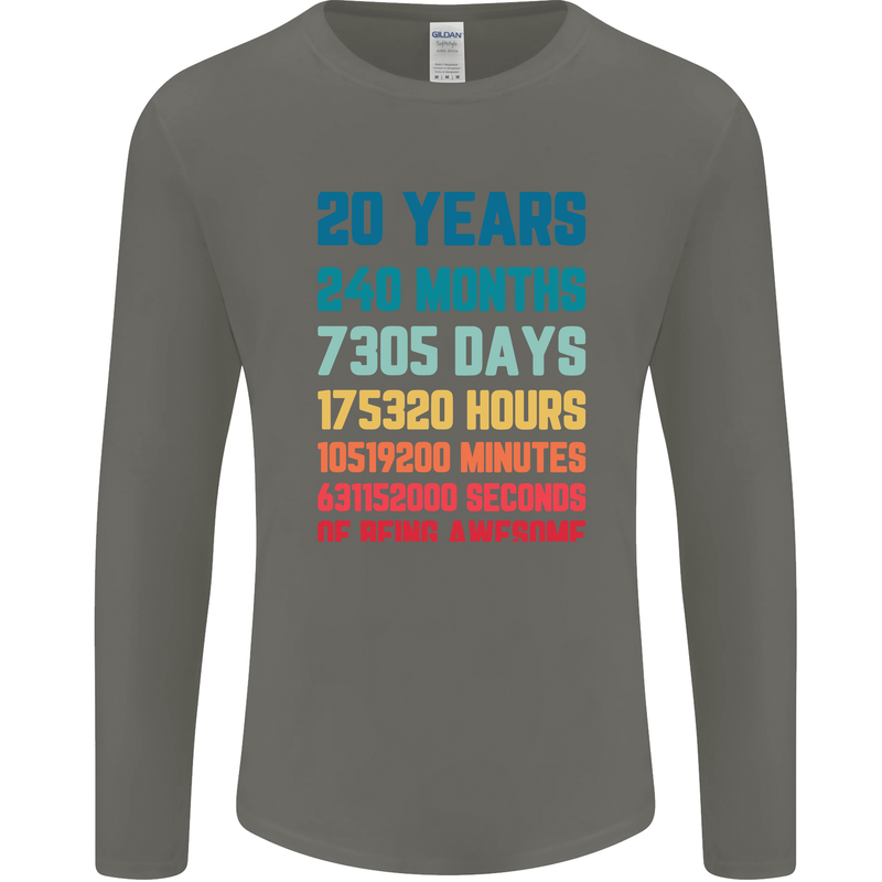 20th Birthday 20 Year Old Mens Long Sleeve T-Shirt Charcoal