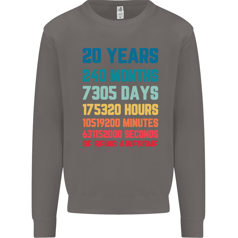 20th Birthday 20 Year Old Mens Sweatshirt Jumper Charcoal