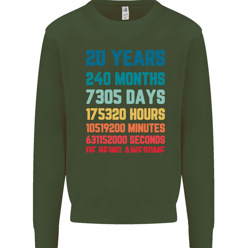 20th Birthday 20 Year Old Mens Sweatshirt Jumper Forest Green
