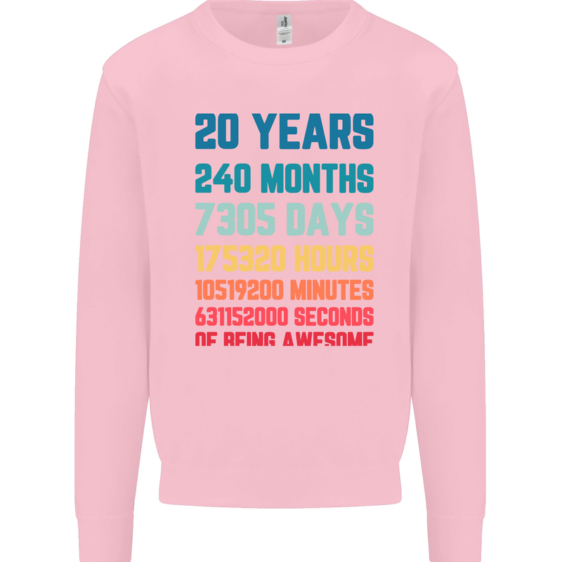 20th Birthday 20 Year Old Mens Sweatshirt Jumper Light Pink