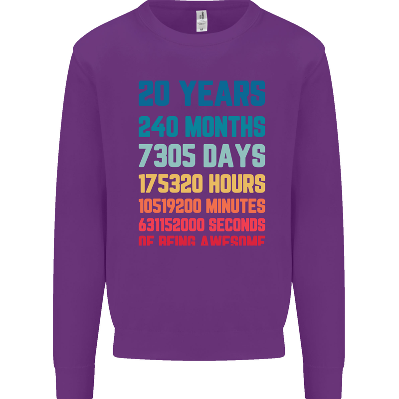 20th Birthday 20 Year Old Mens Sweatshirt Jumper Purple