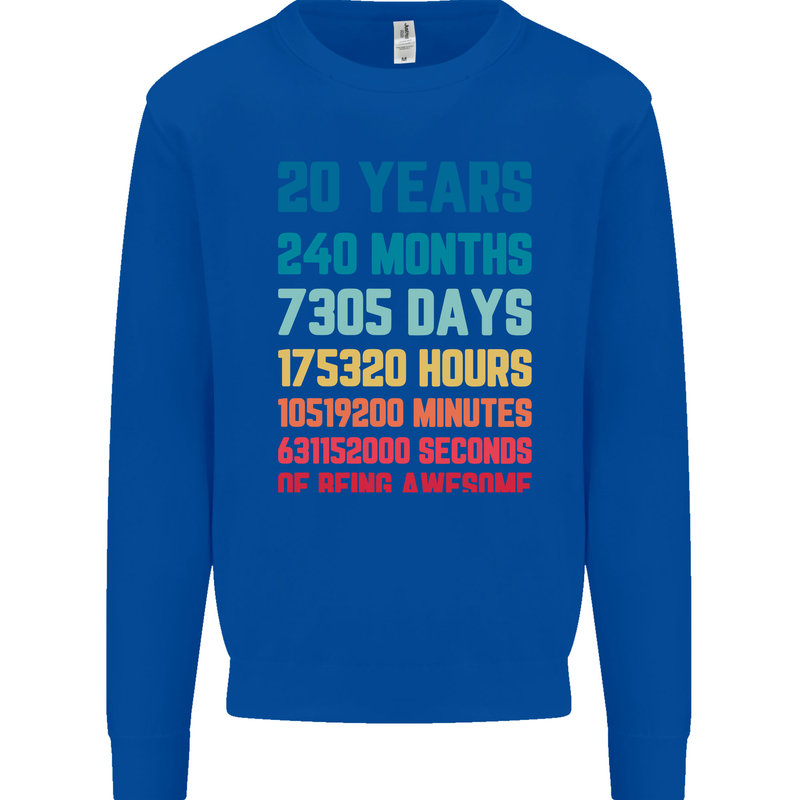 20th Birthday 20 Year Old Mens Sweatshirt Jumper Royal Blue