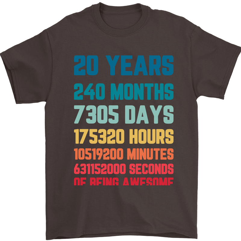 20th Birthday 20 Year Old Mens T-Shirt 100% Cotton Dark Chocolate