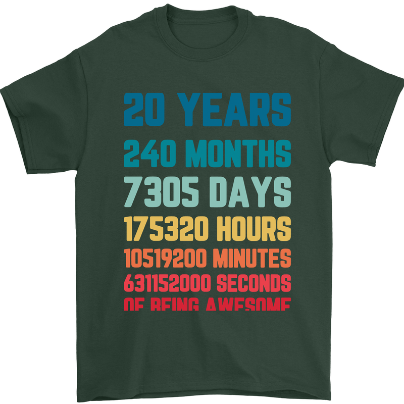 20th Birthday 20 Year Old Mens T-Shirt 100% Cotton Forest Green