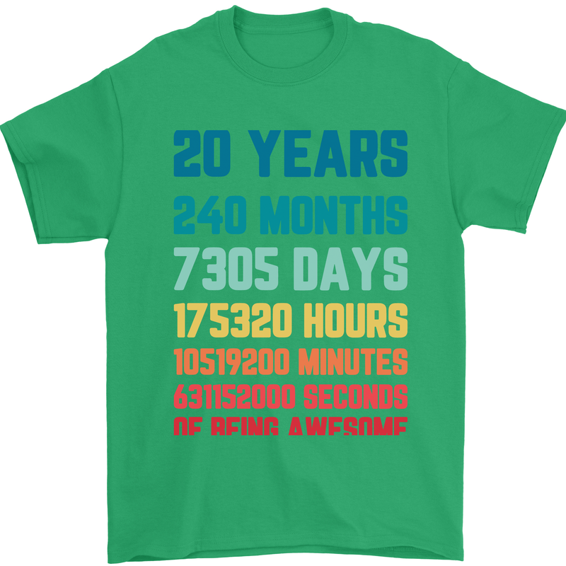 20th Birthday 20 Year Old Mens T-Shirt 100% Cotton Irish Green