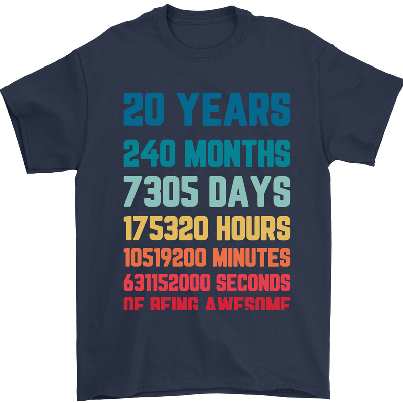 20th Birthday 20 Year Old Mens T-Shirt 100% Cotton Navy Blue