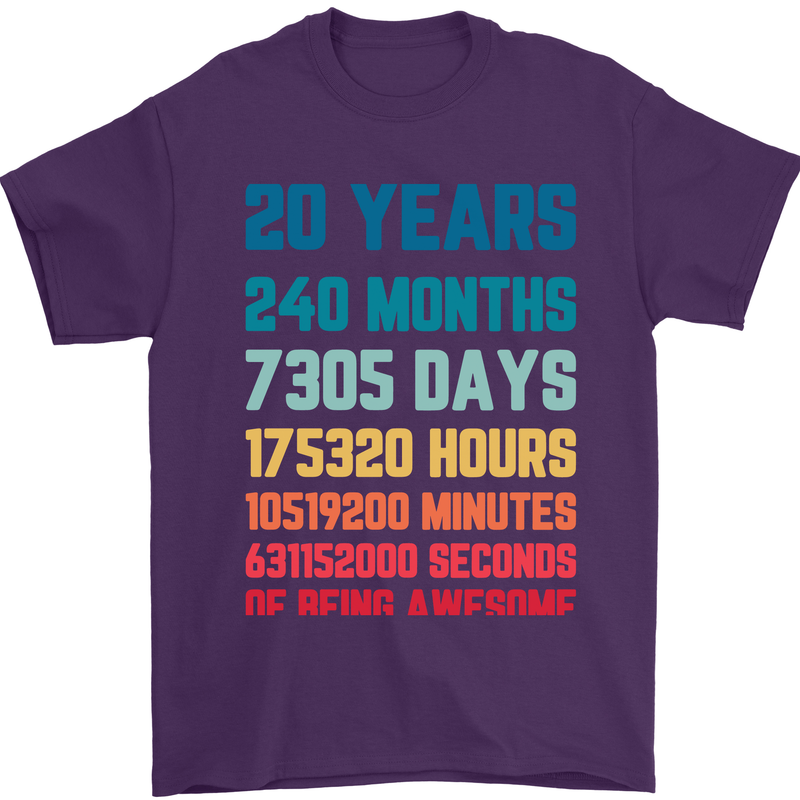 20th Birthday 20 Year Old Mens T-Shirt 100% Cotton Purple