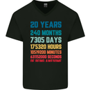 20th Birthday 20 Year Old Mens V-Neck Cotton T-Shirt Black