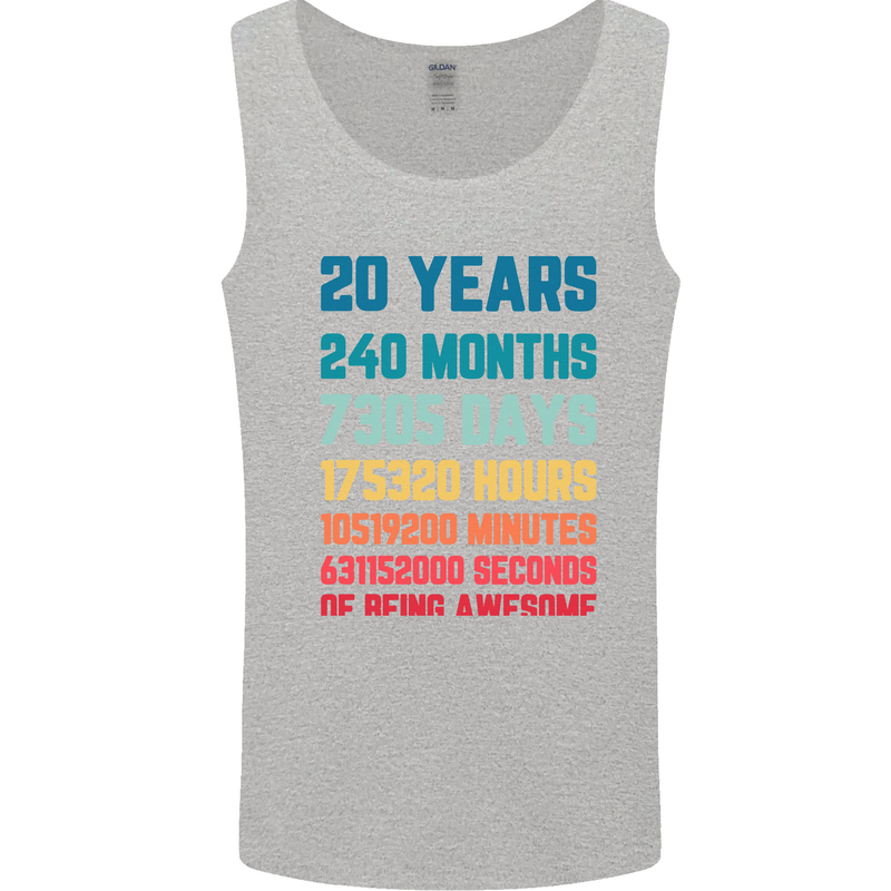 20th Birthday 20 Year Old Mens Vest Tank Top Sports Grey