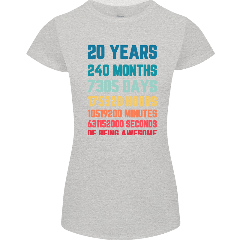 20th Birthday 20 Year Old Womens Petite Cut T-Shirt Sports Grey