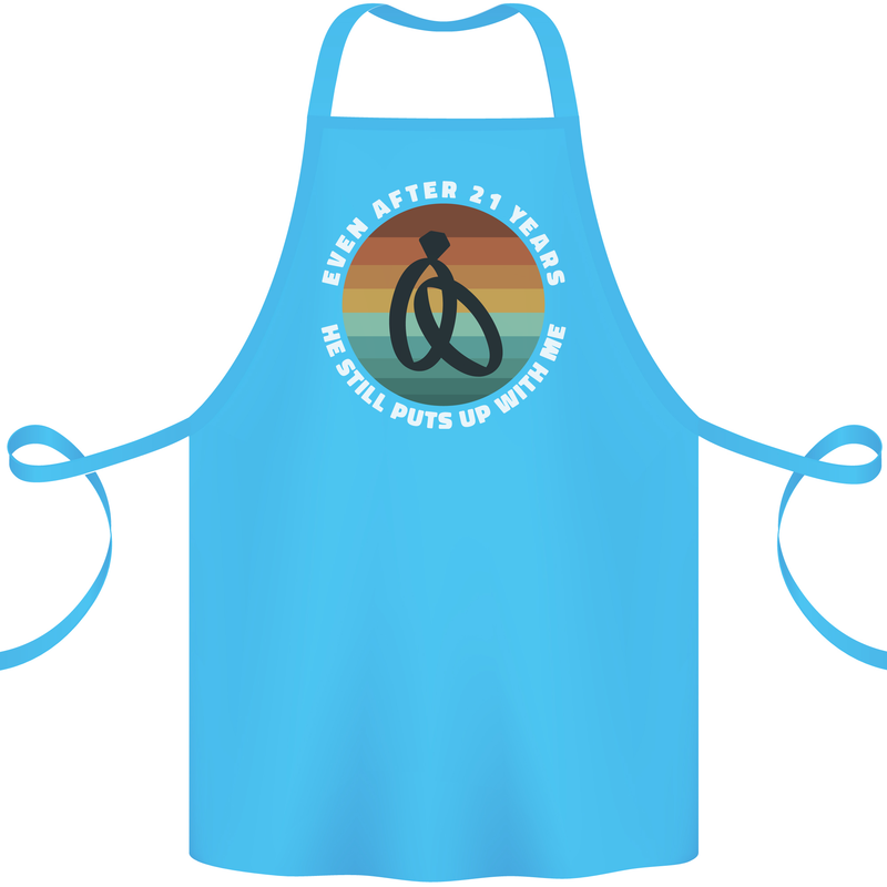 21 Year Wedding Anniversary 21st Marriage Cotton Apron 100% Organic Turquoise