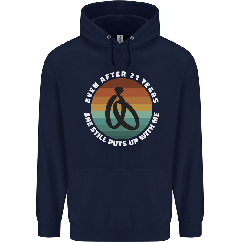 21 Year Wedding Anniversary 21st Marriage Mens 80% Cotton Hoodie Navy Blue