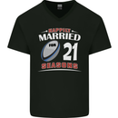 21 Year Wedding Anniversary 21st Rugby Mens V-Neck Cotton T-Shirt Black