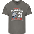 21 Year Wedding Anniversary 21st Rugby Mens V-Neck Cotton T-Shirt Charcoal