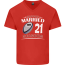21 Year Wedding Anniversary 21st Rugby Mens V-Neck Cotton T-Shirt Red
