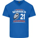 21 Year Wedding Anniversary 21st Rugby Mens V-Neck Cotton T-Shirt Royal Blue