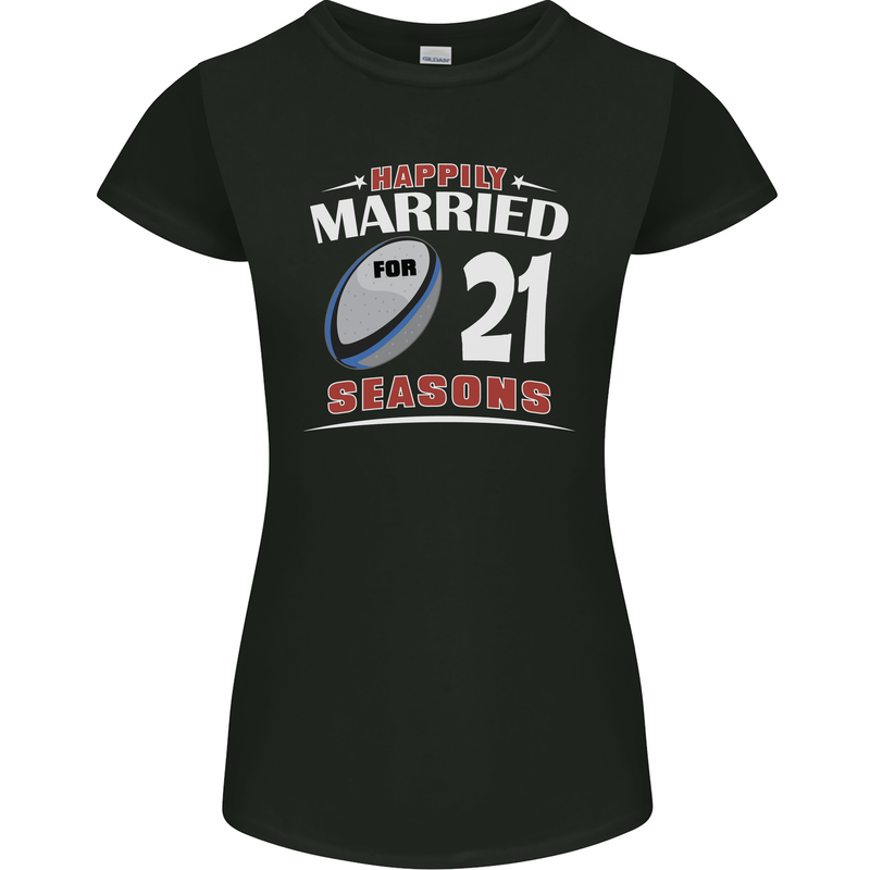 21 Year Wedding Anniversary 21st Rugby Womens Petite Cut T-Shirt Black